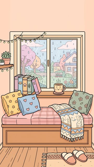 Rainy Reading Nook phone wallpaper