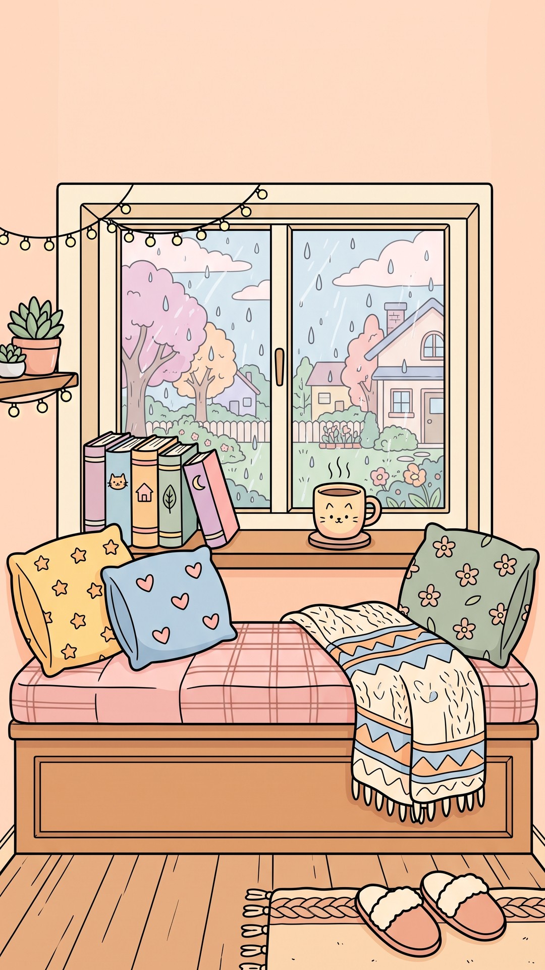 Rainy Reading Nook cute phone wallpaper