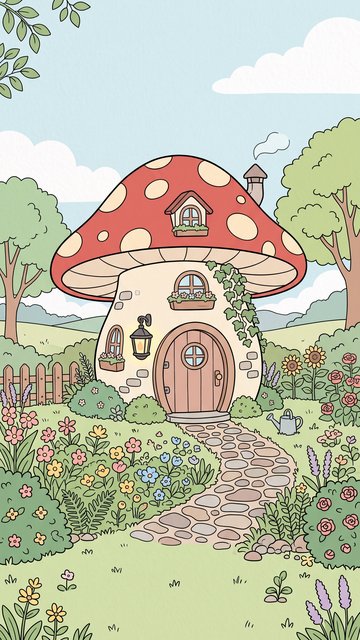 Mushroom Cottage phone wallpaper