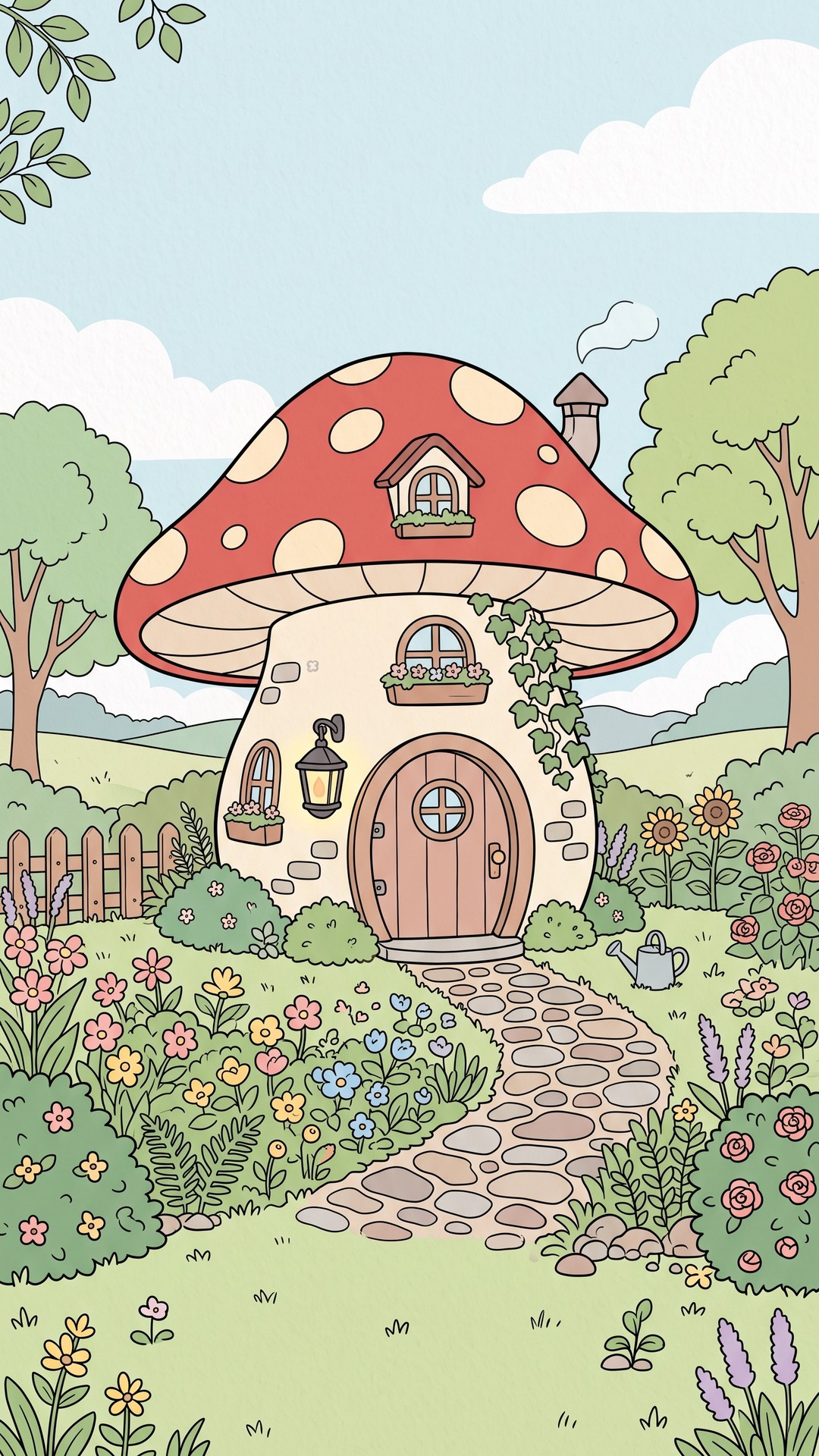 Mushroom Cottage cute phone wallpaper