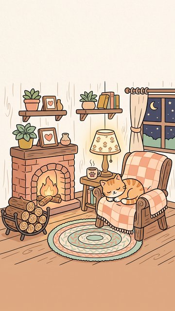 Cat Fireplace phone wallpaper