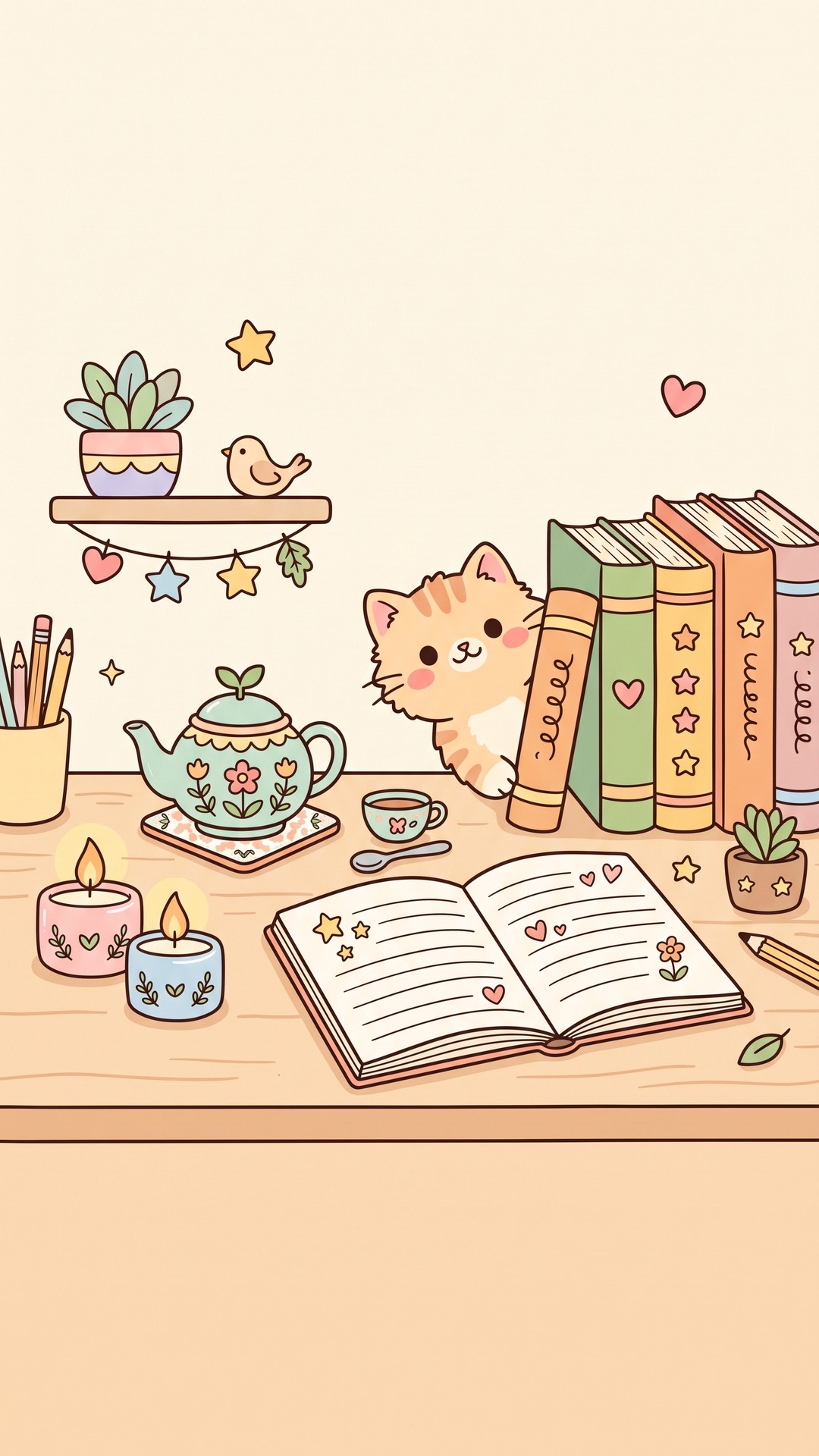 Study Desk Candles cute phone wallpaper