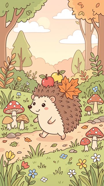 Hedgehog Apples phone wallpaper