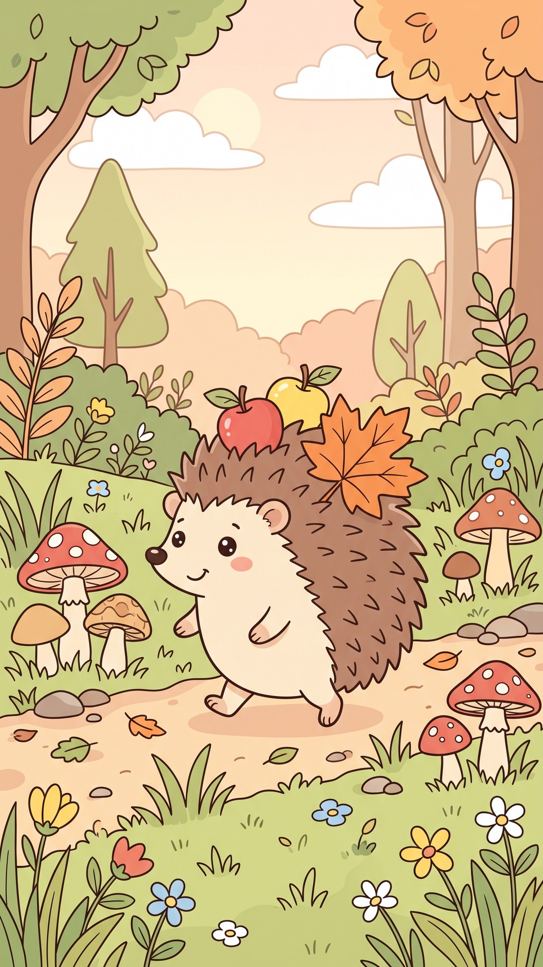 Hedgehog Apples cute phone wallpaper