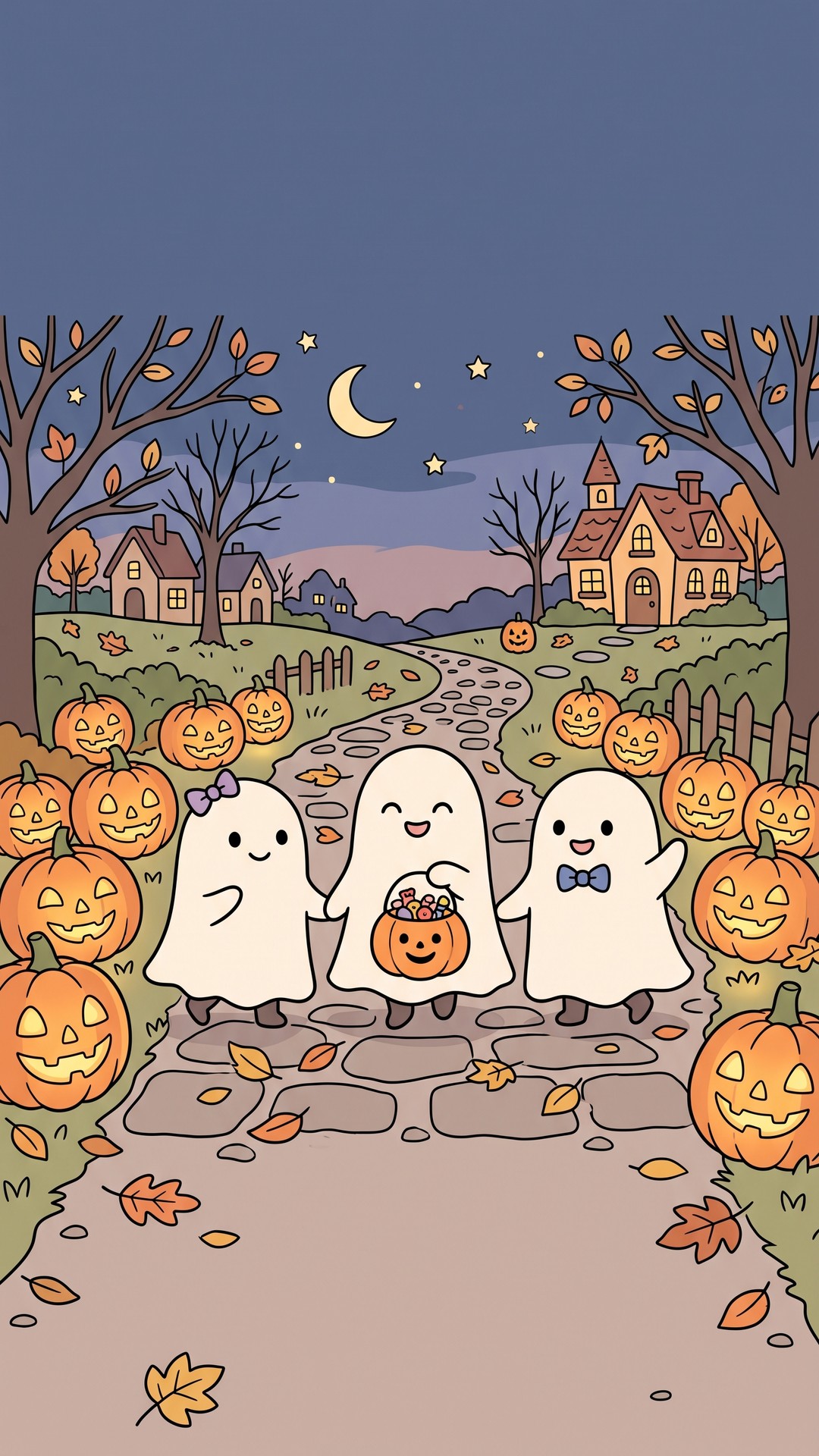 Ghost Friends Treats cute phone wallpaper