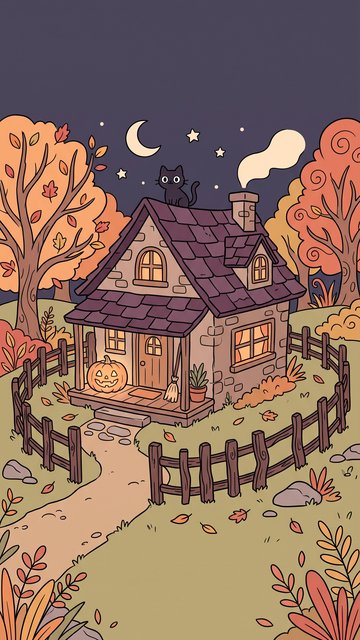 Haunted Cottage Cozy phone wallpaper