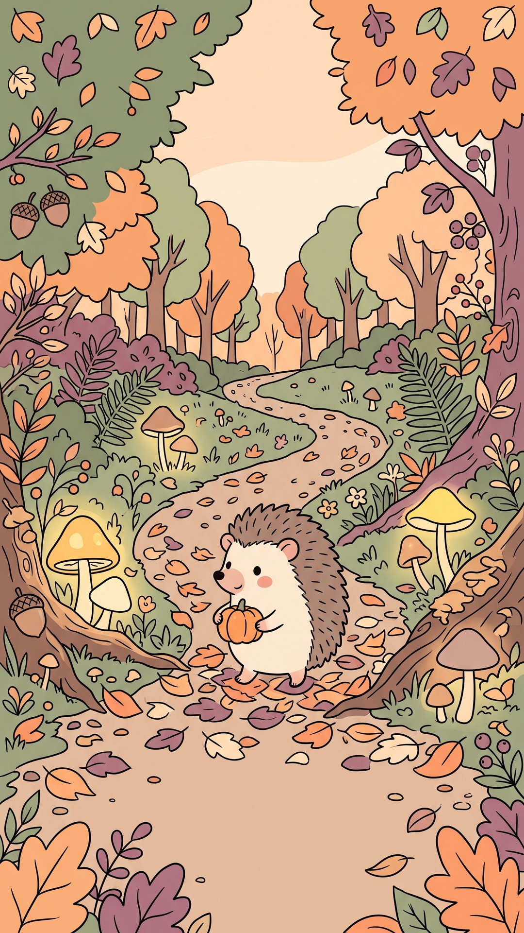 Mushroom Lantern Path cute phone wallpaper