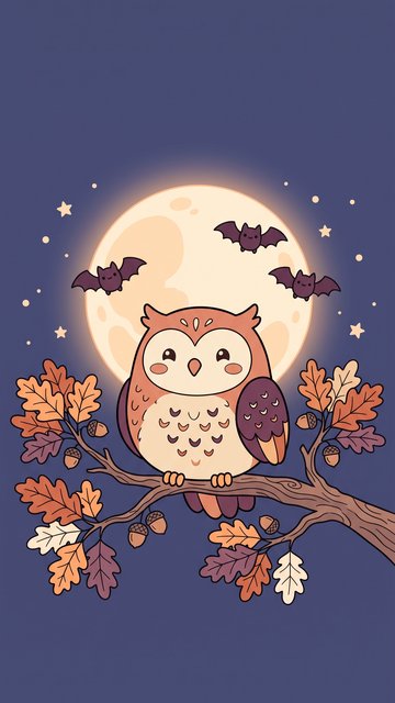 Owl Moon Branch phone wallpaper