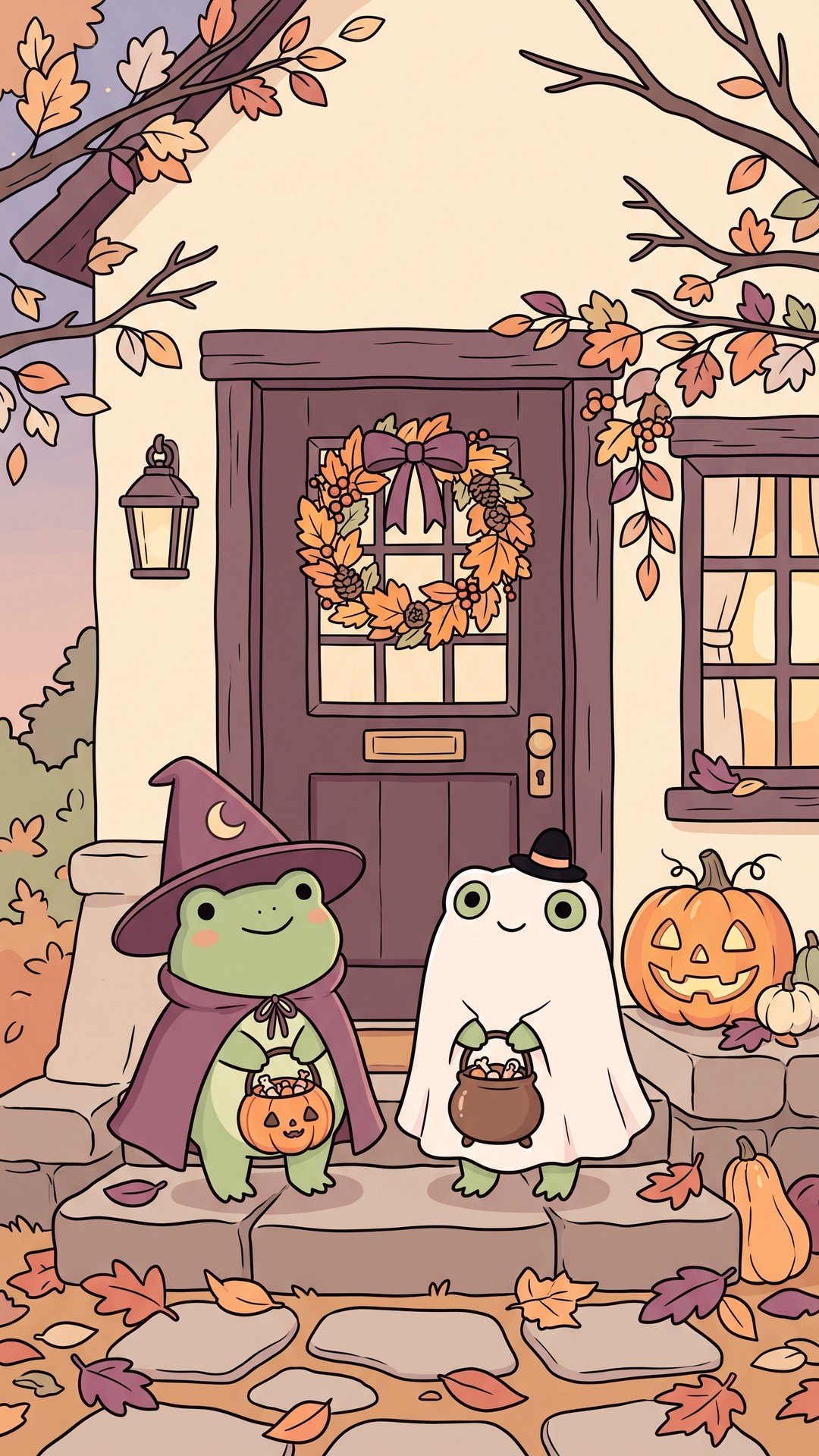 Trick Or Treat Frogs cute phone wallpaper