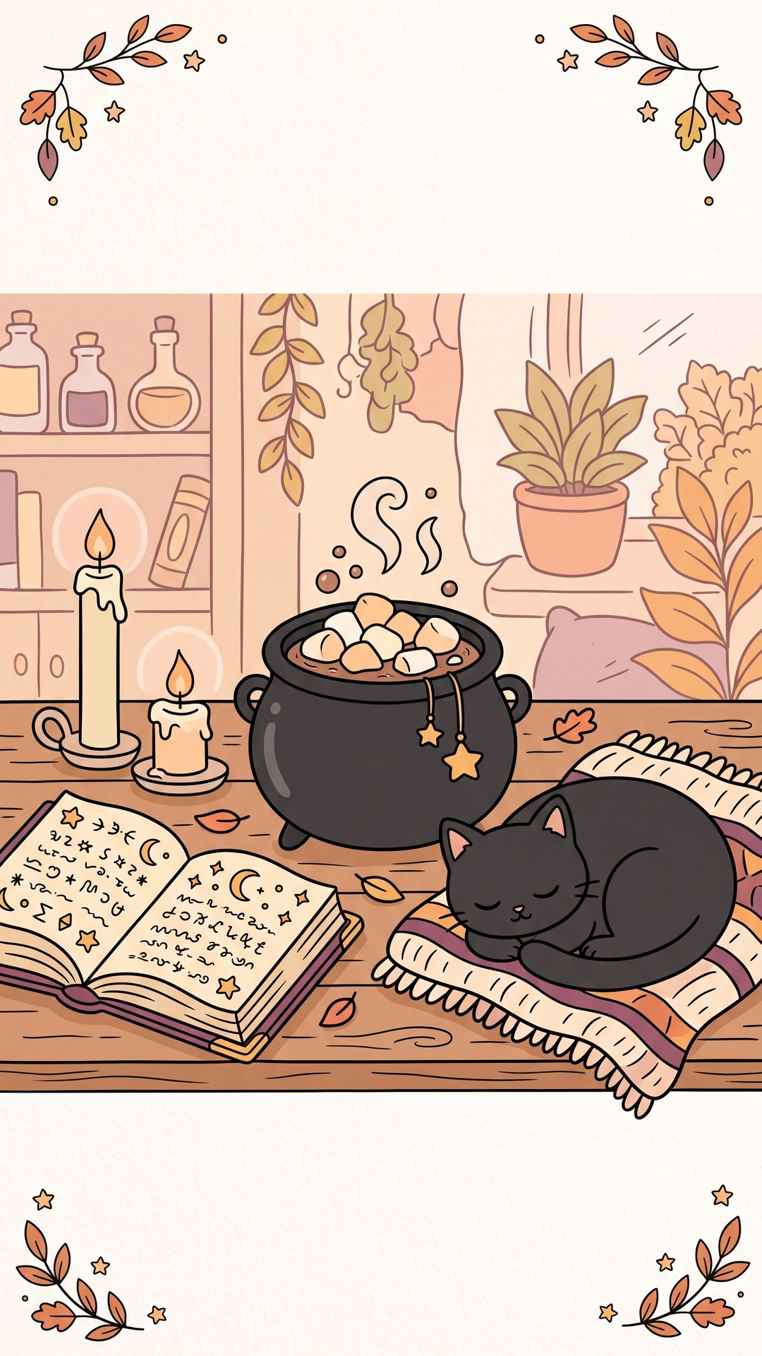 Cauldron Hot Cocoa cute phone wallpaper