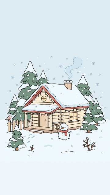 Snow Cabin Lights phone wallpaper