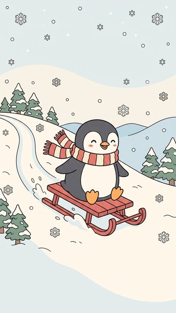 Penguin Scarf Sled phone wallpaper