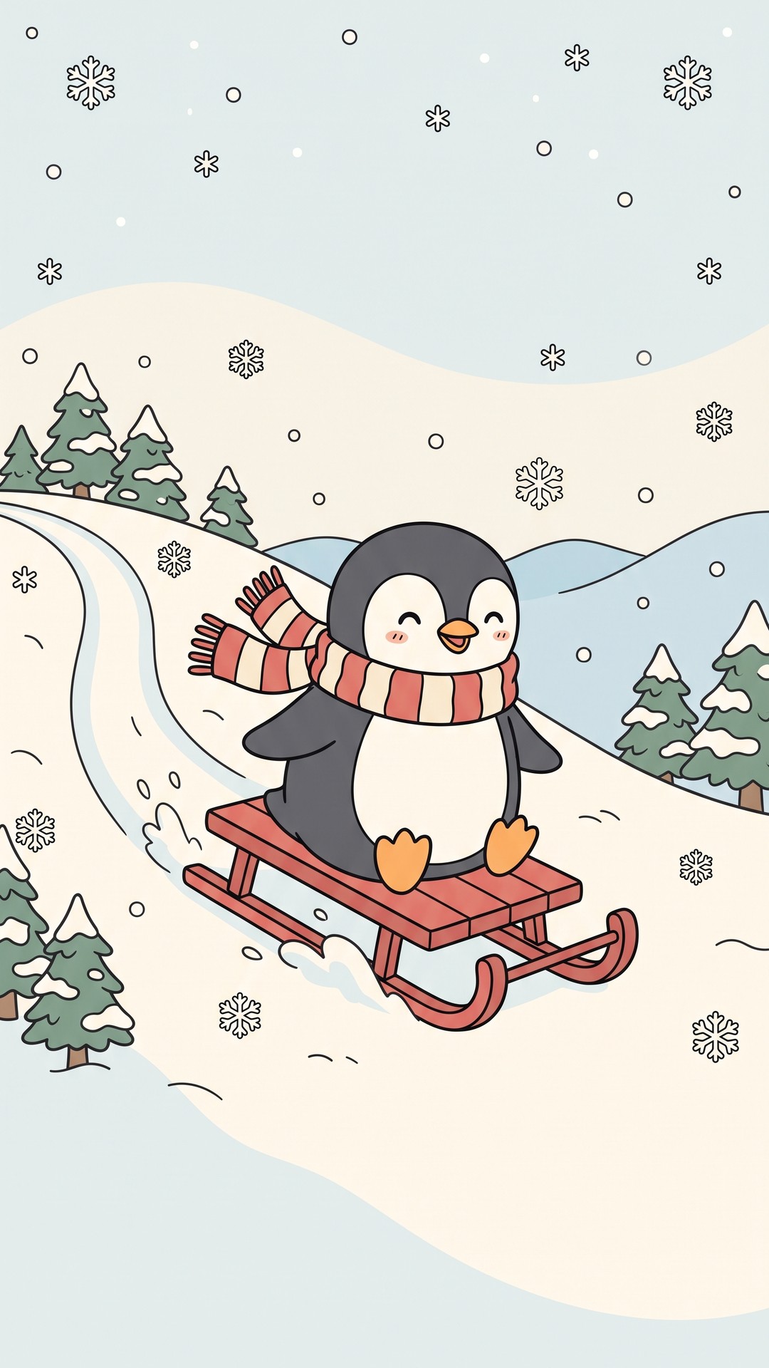 Penguin Scarf Sled cute phone wallpaper