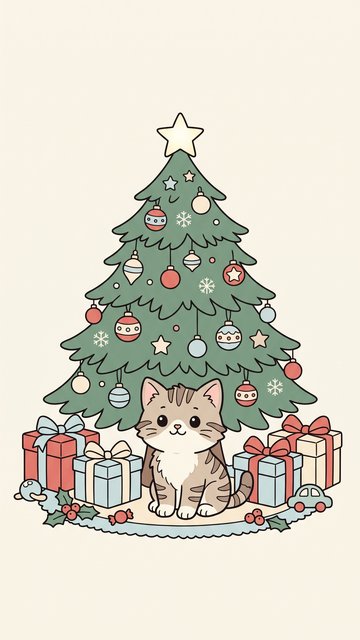 Christmas Tree Kitten phone wallpaper