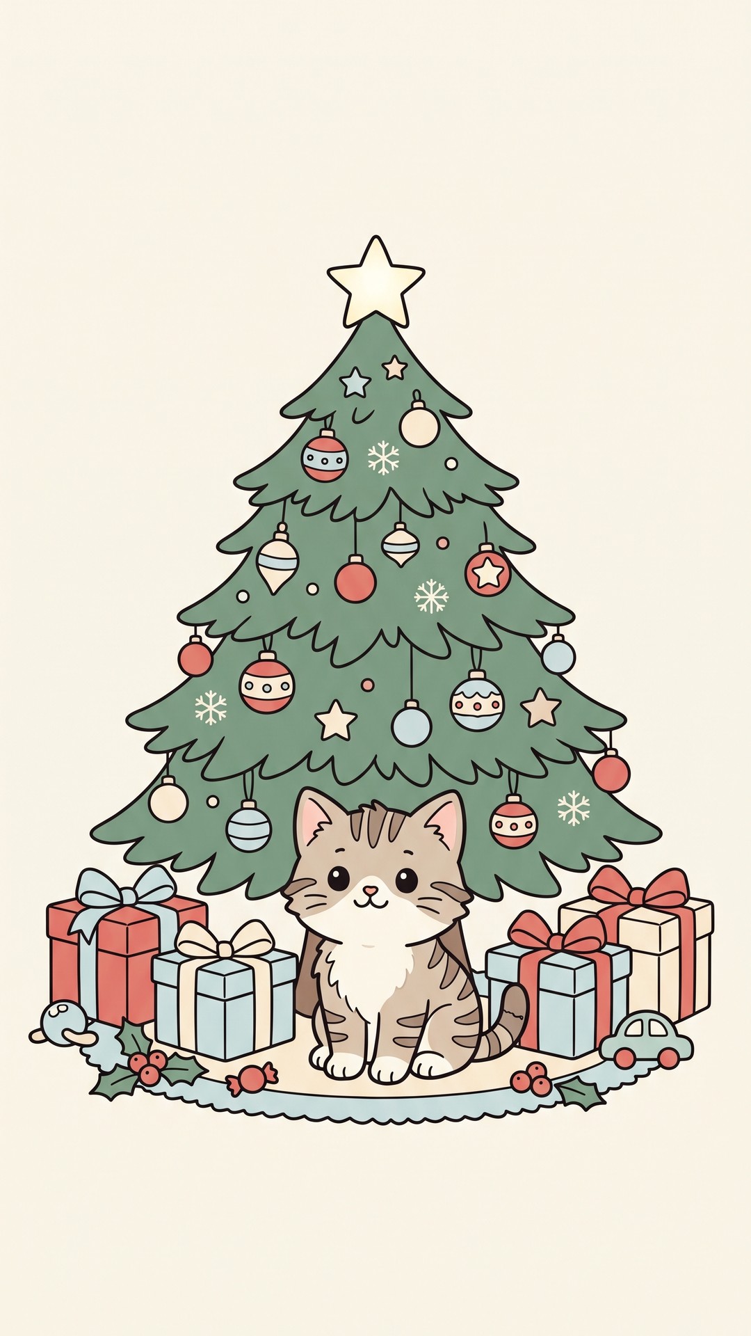 Christmas Tree Kitten cute phone wallpaper