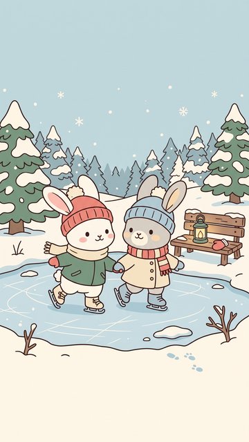 Ice Skating Bunnies phone wallpaper