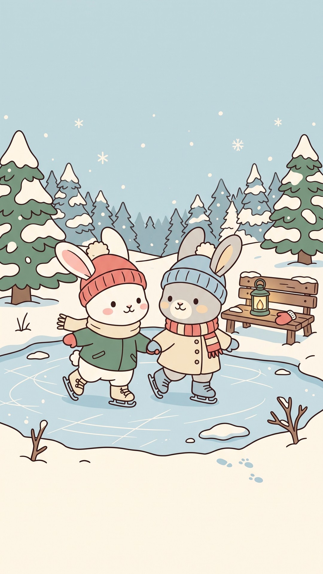 Ice Skating Bunnies cute phone wallpaper