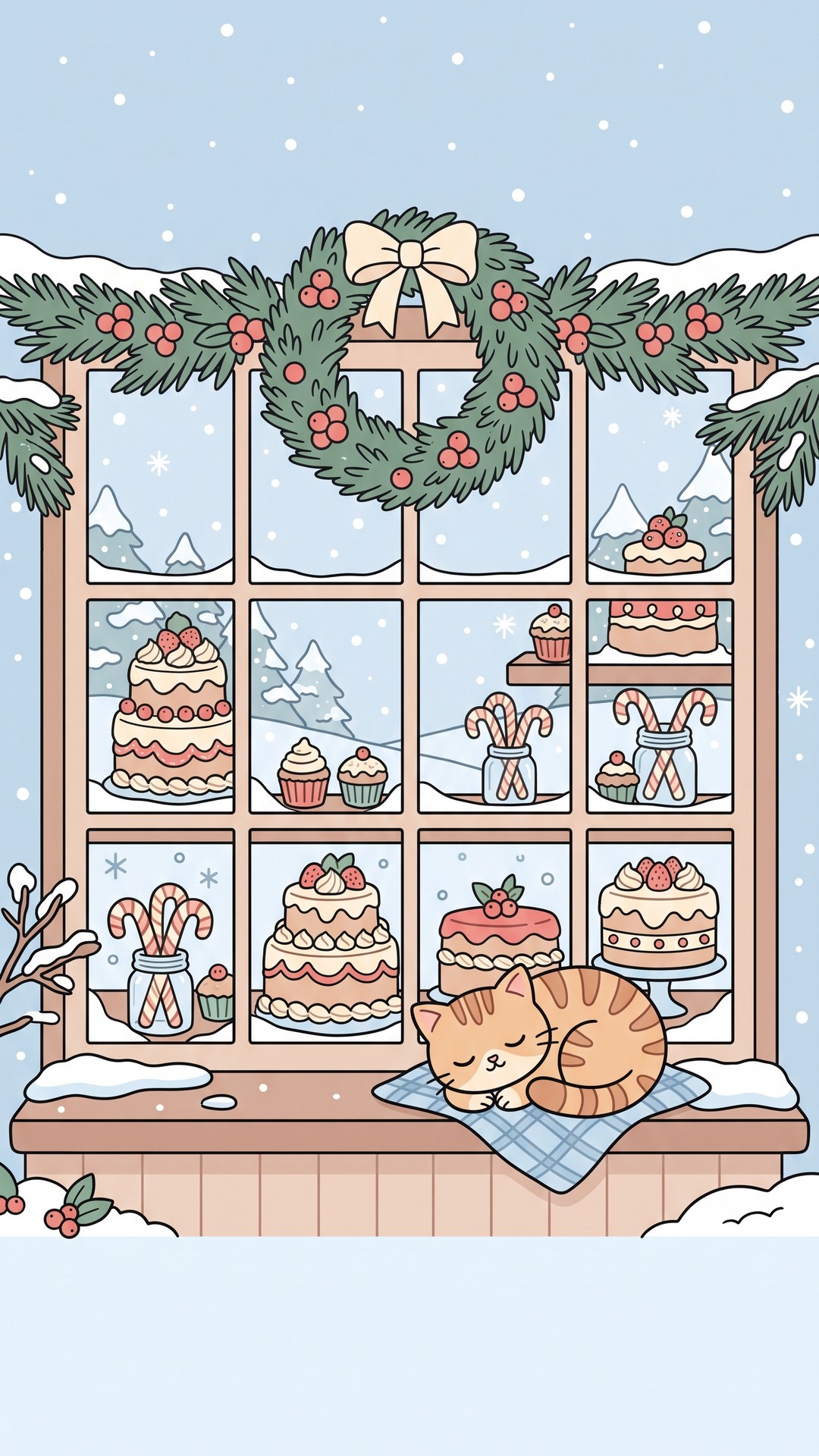 Winter Bakery Window cute phone wallpaper
