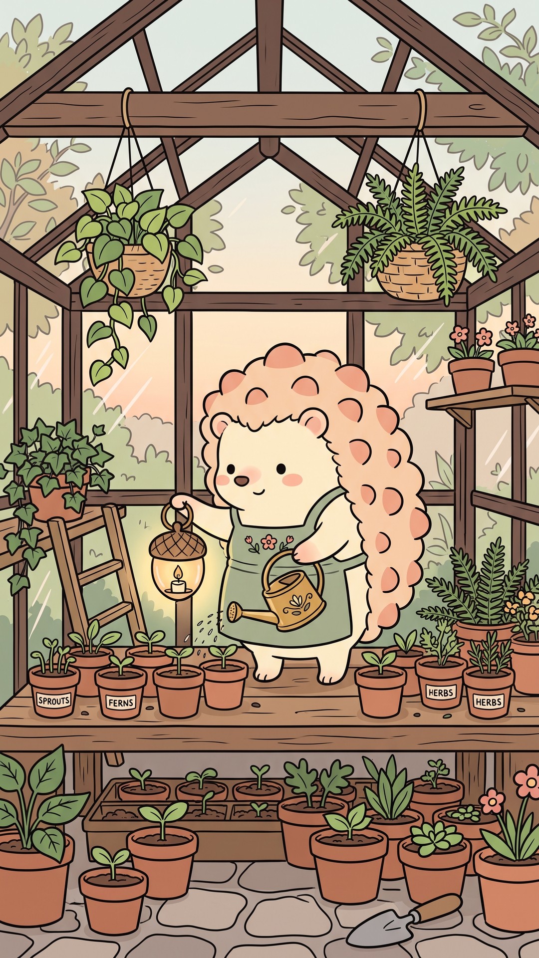 Greenhouse Watering cute phone wallpaper