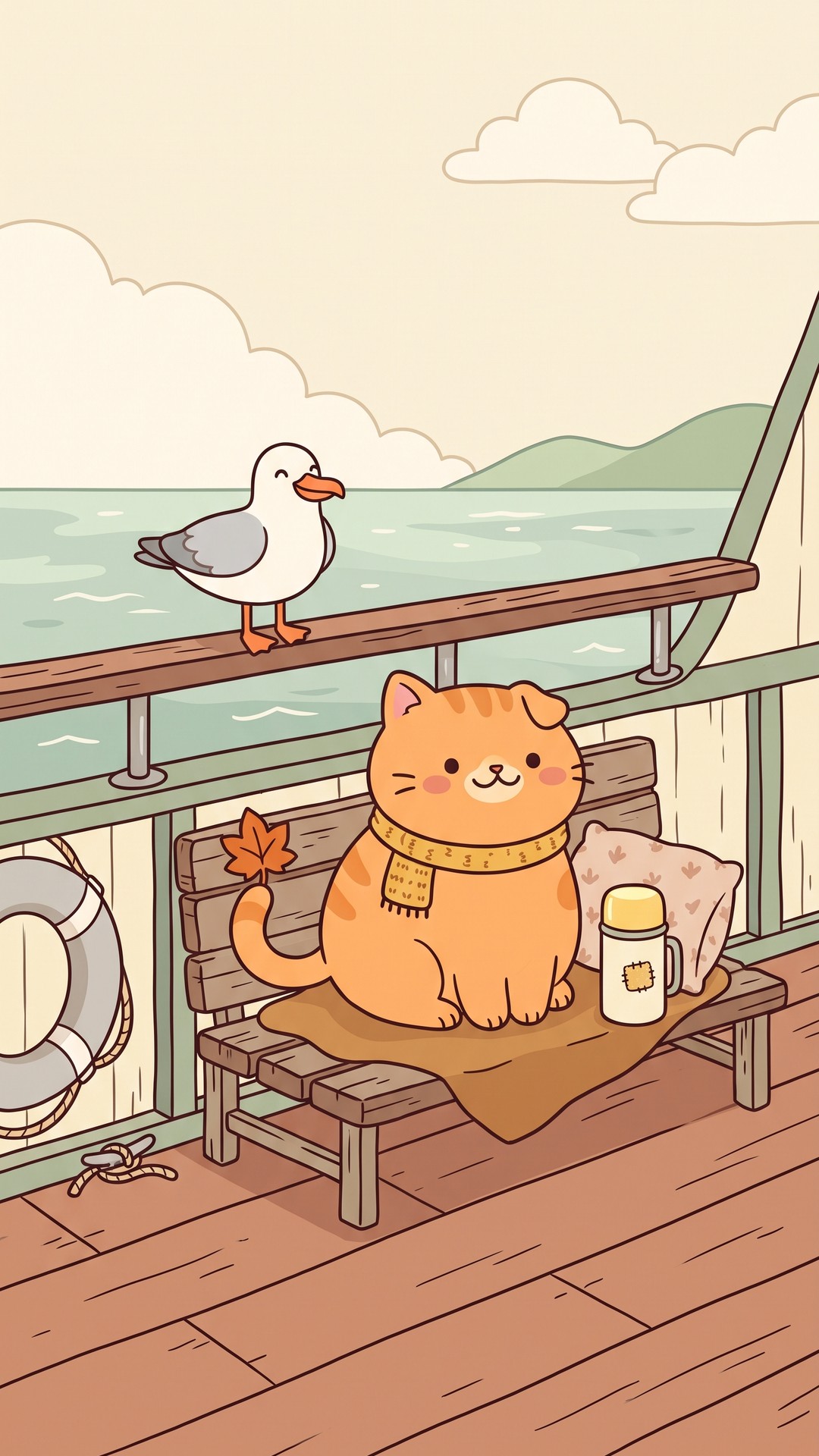 Ferry Deck Seagull cute phone wallpaper