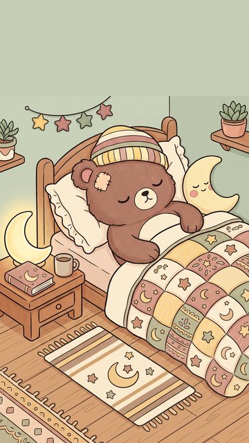 Sleepy Bed Moon phone wallpaper