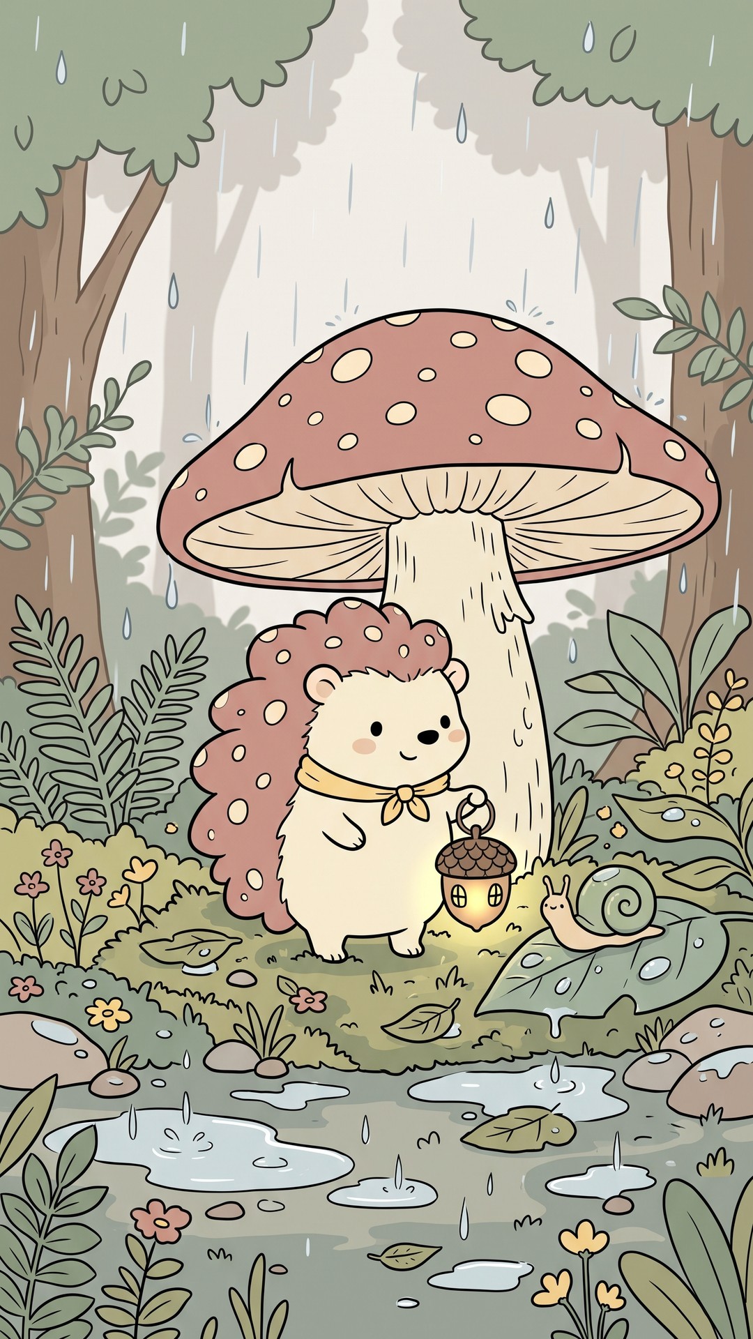 Mushroom Umbrella Rain cute phone wallpaper