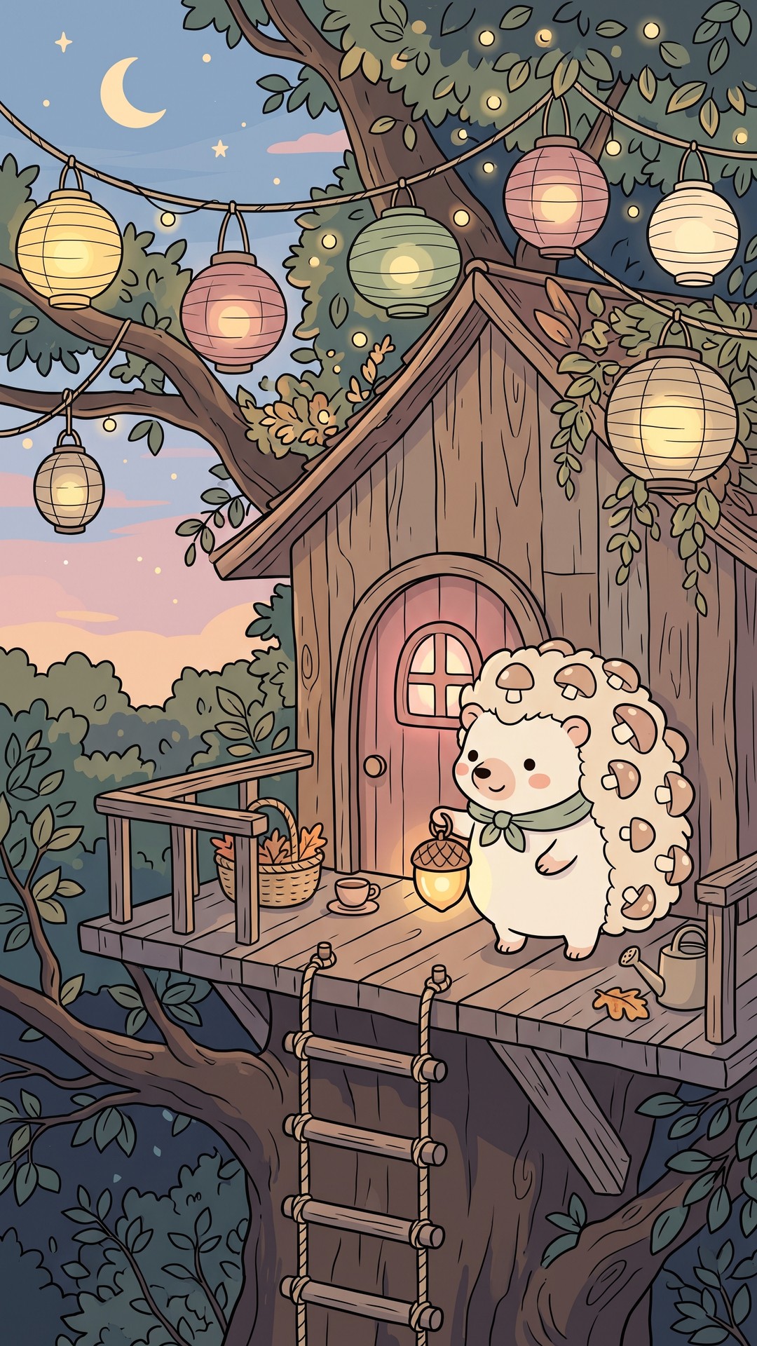 Treehouse Lantern cute phone wallpaper