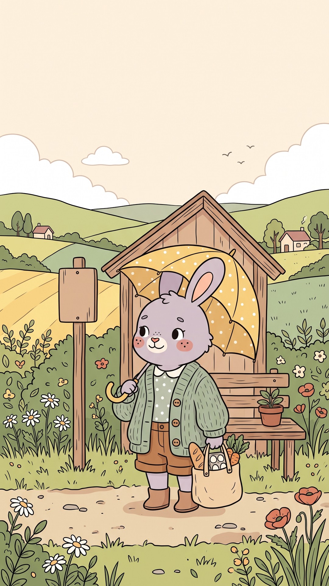 Bus Stop Umbrella cute phone wallpaper