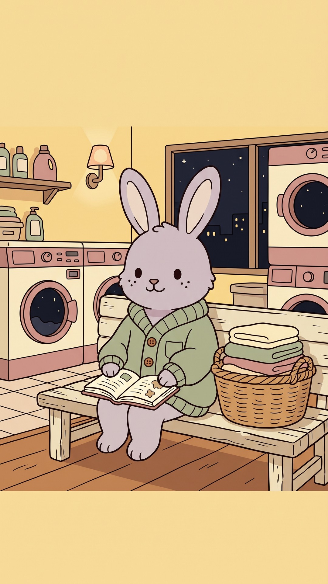 Laundromat Night cute phone wallpaper
