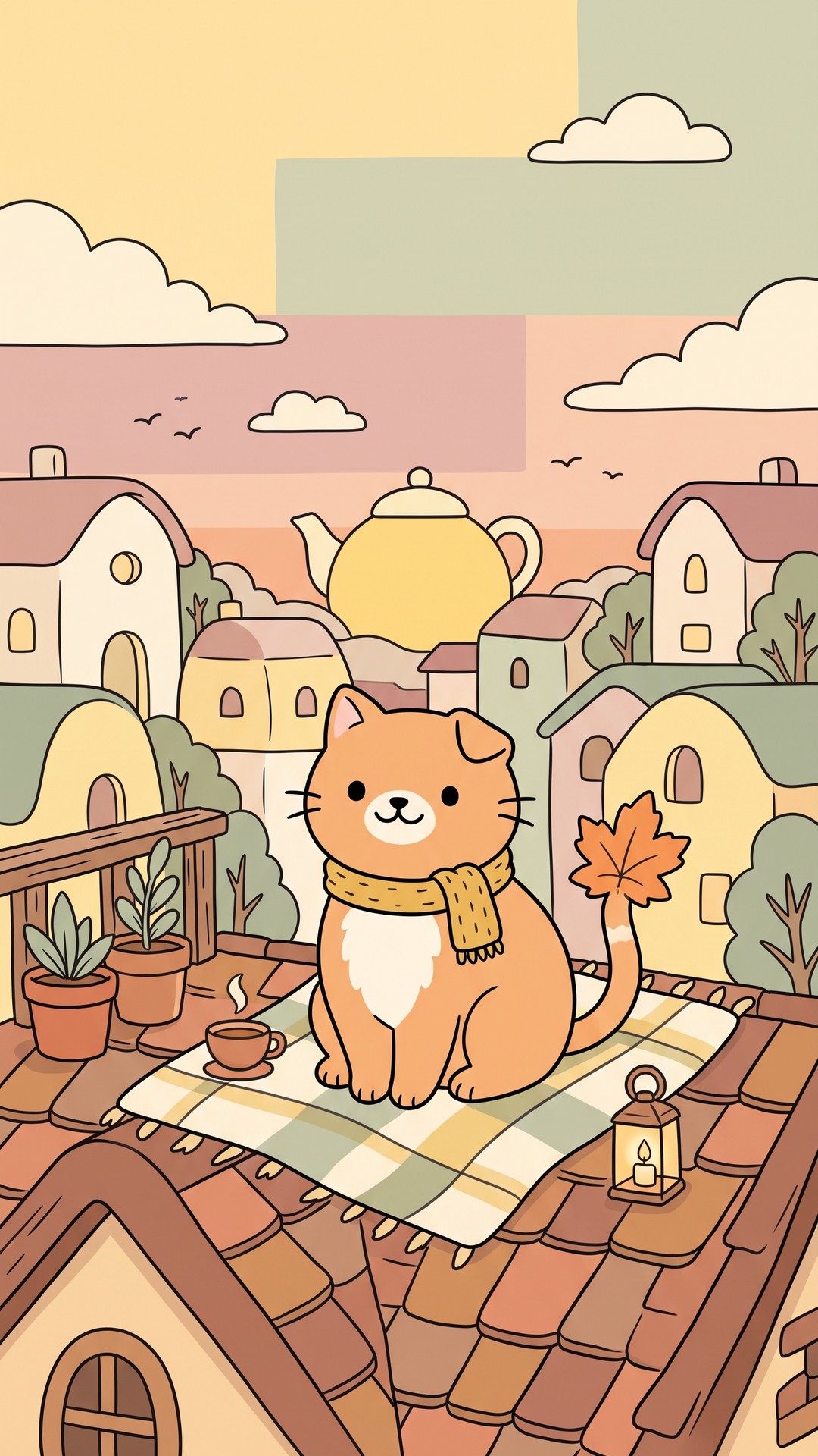 Rooftop Sunset Tea cute phone wallpaper
